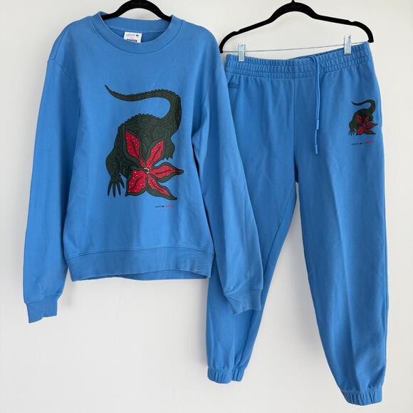 Stranger Things x Lacoste Sweatsuit Mens 4 Medium Blue Sweatshirt Joggers Set - Picture 1 of 15